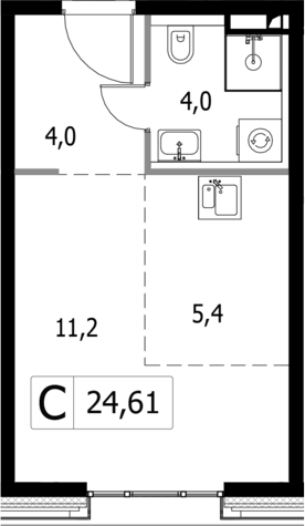 Студия 24,61 м²