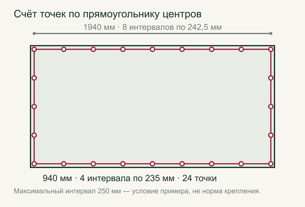 24 точки на прямоугольнике центров 1940 × 940 мм