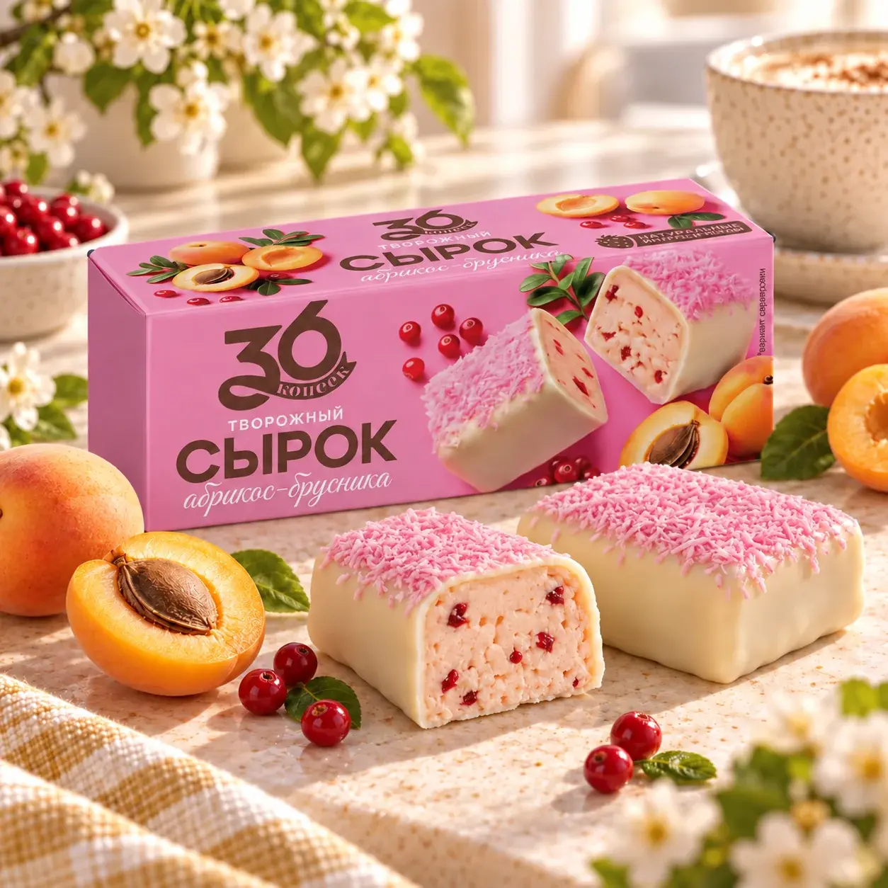 Сырок творожный абрикос — брусника — упаковка 36 копеек
