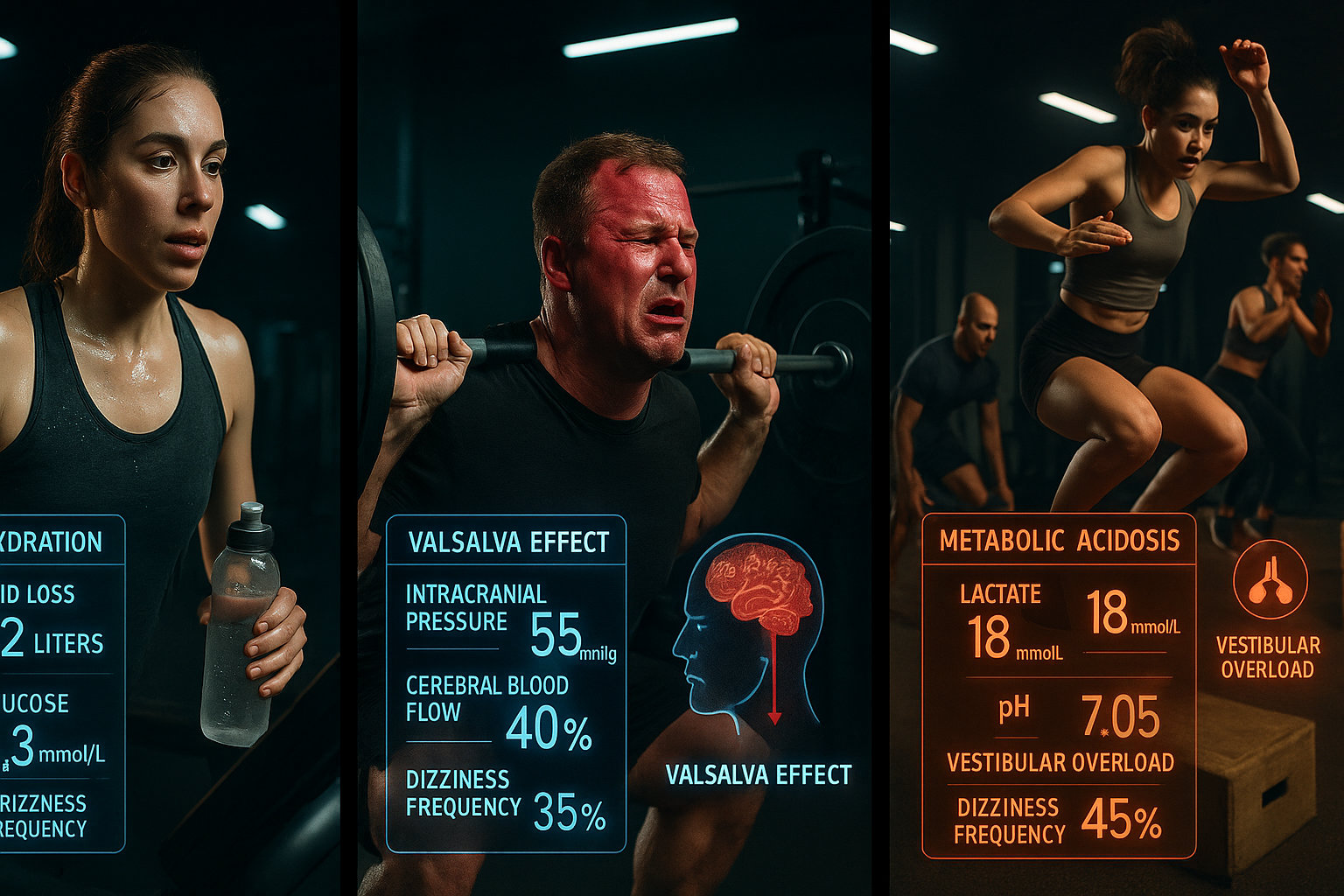 Сравнение рисков головокружения: кардио, силовые, функциональные тренировки