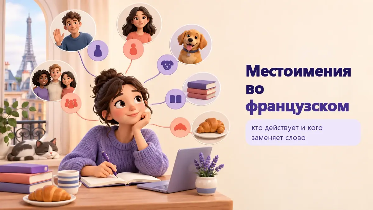 Обложка статьи «Местоимения во французском»: тематическая учебная композиция LaRou