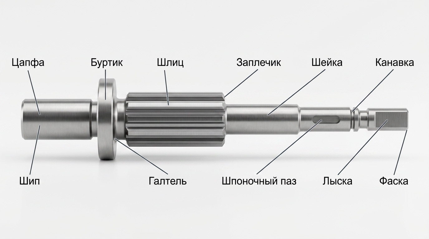 Составные части вала