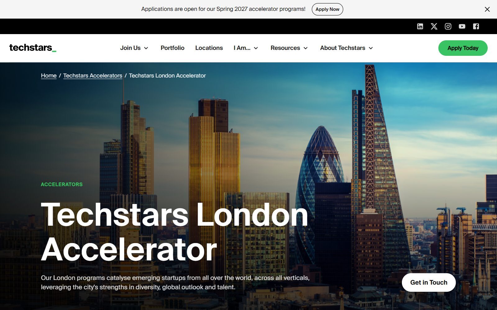Techstars London homepage screenshot (October 2026)