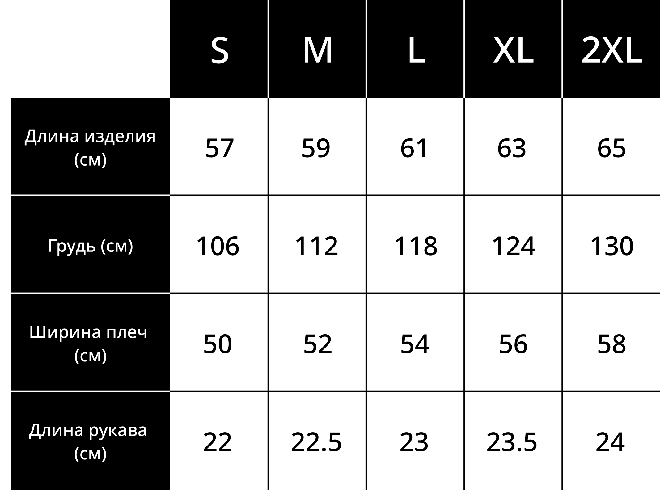 таблица размеров футболки