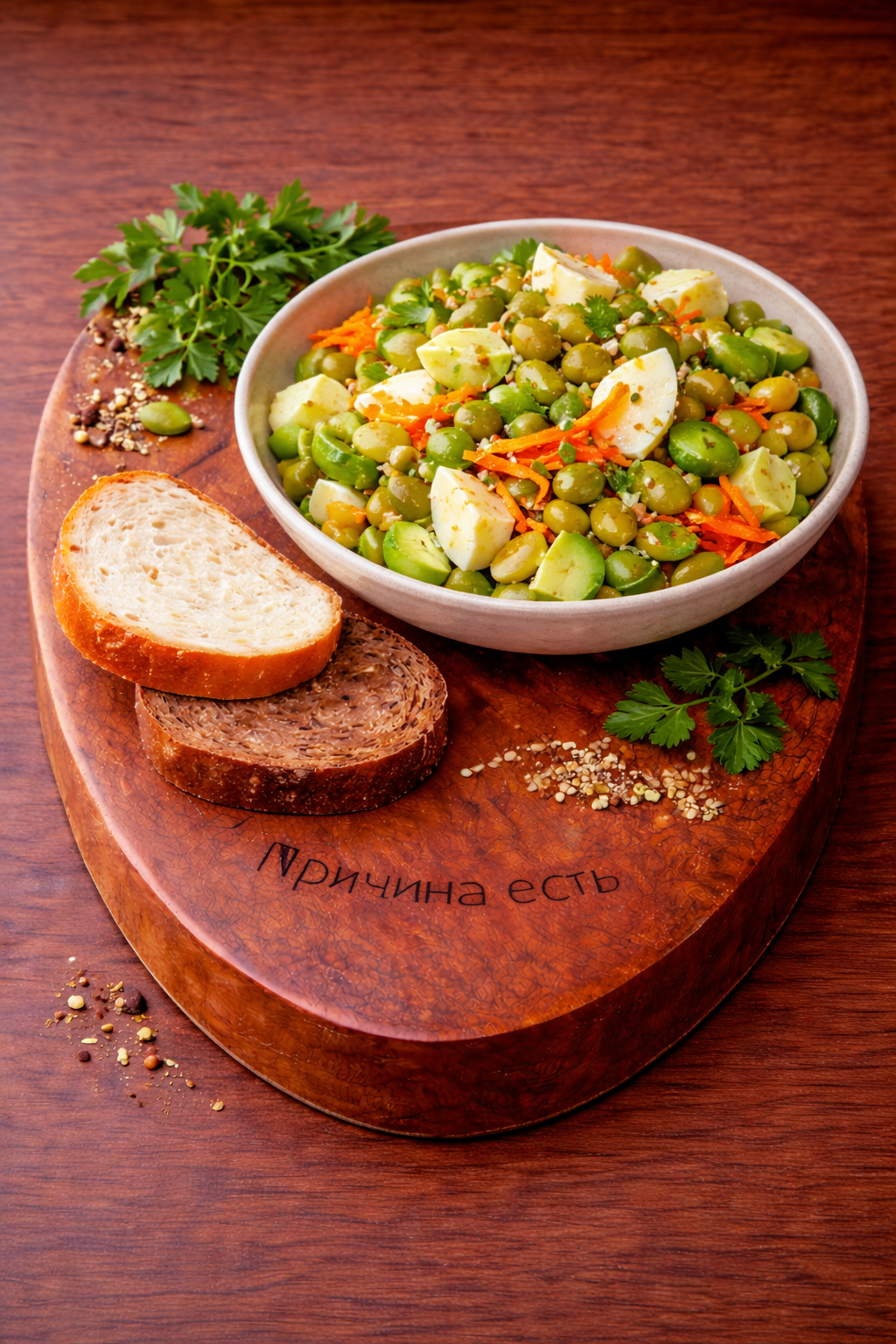 Салат с эдамаме, яйцом и печёной морковью