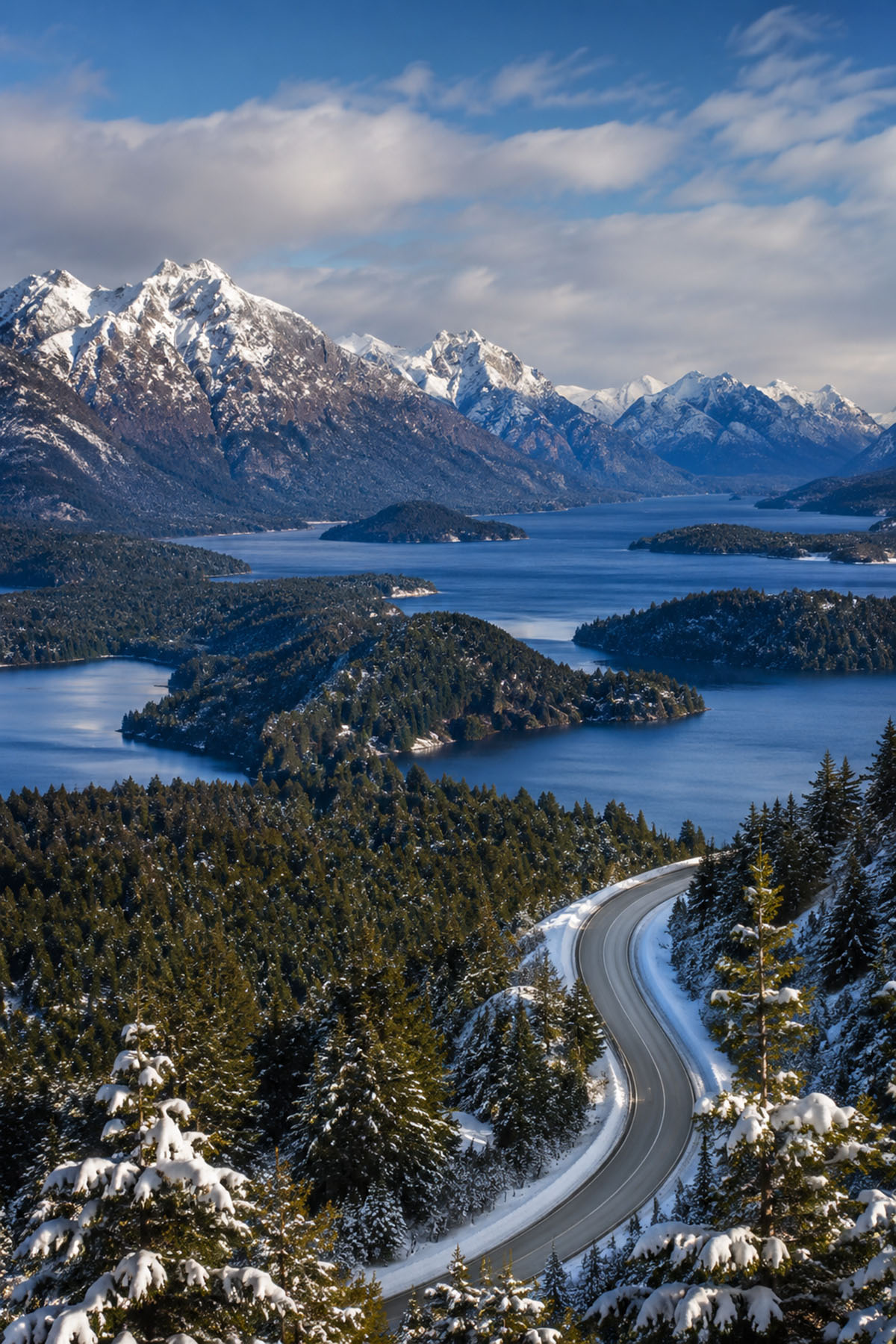 Lakes, forests and winter mountains in Bariloche