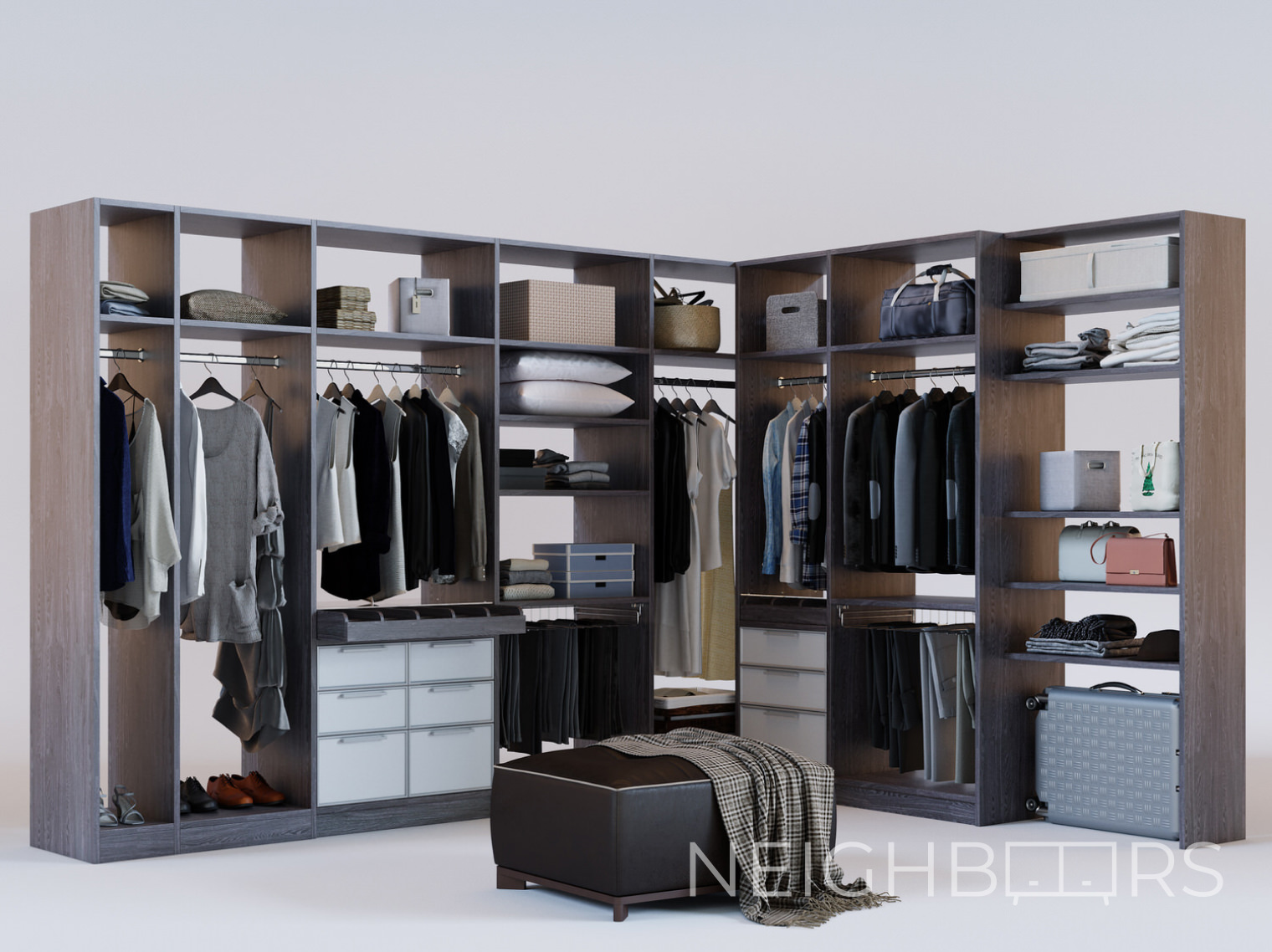 Угловая гардеробная для двоих