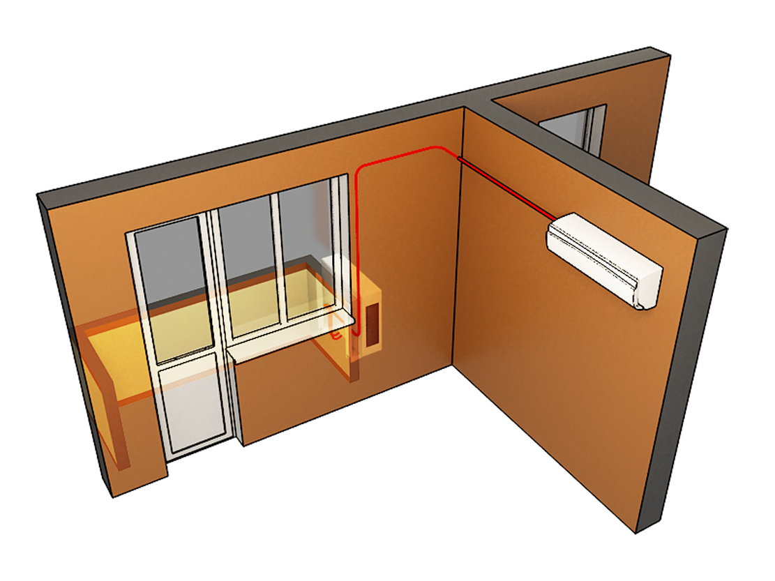 Схема установки кондиционера в квартире через лоджию
