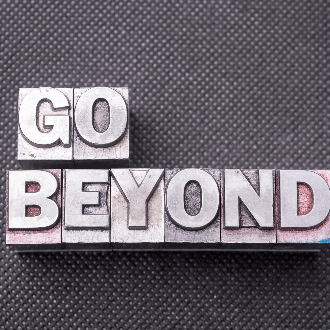 the word go beyond written in vintage letterpress type on a black background