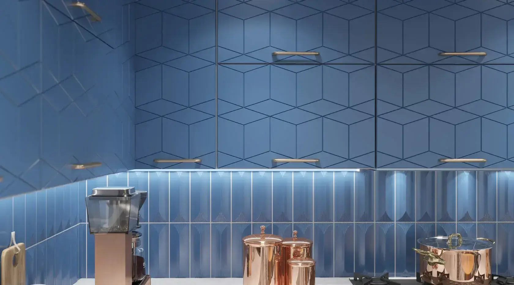 кухня дизайнерский проект с синими фасадами