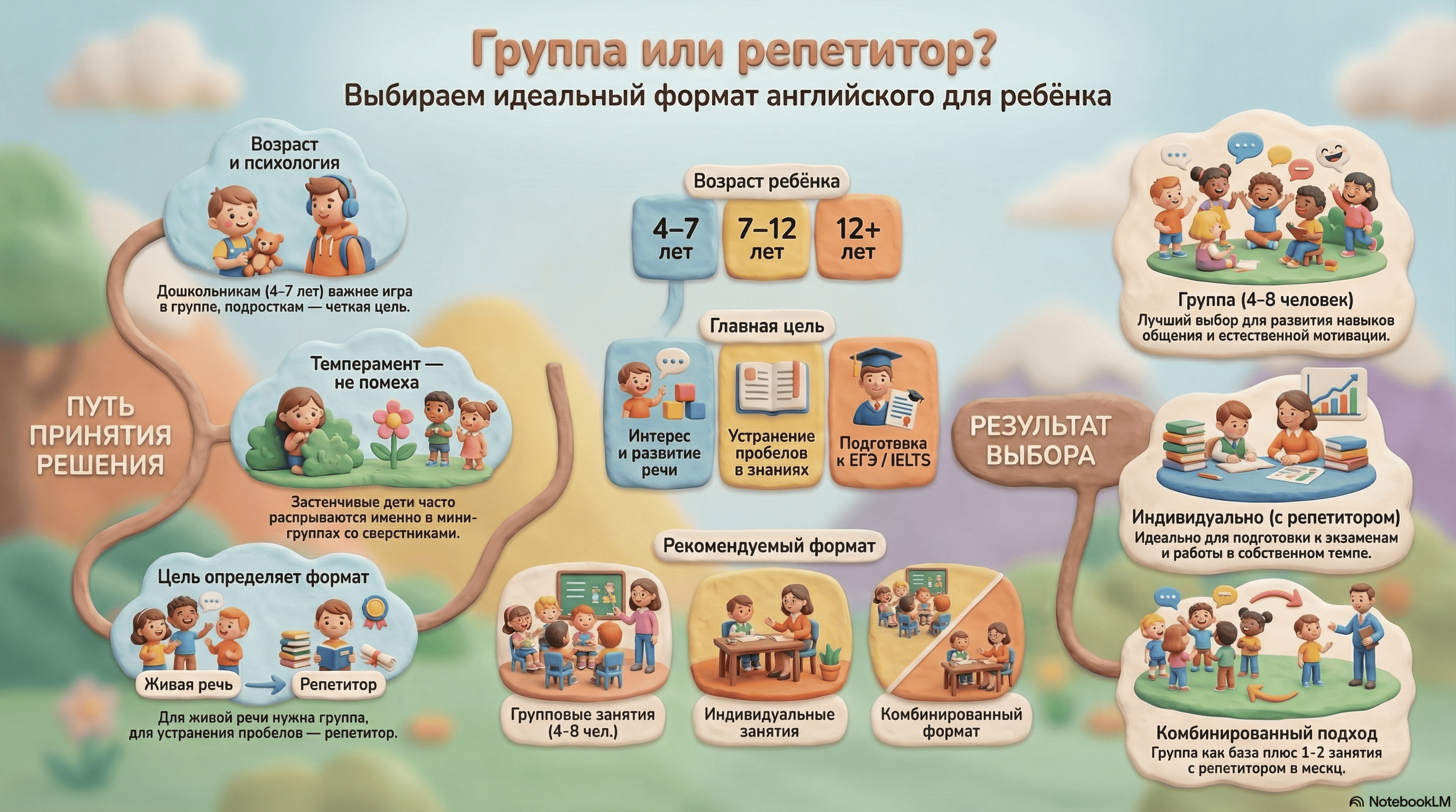 Блок-схема выбора формата обучения английскому по возрасту и ситуации