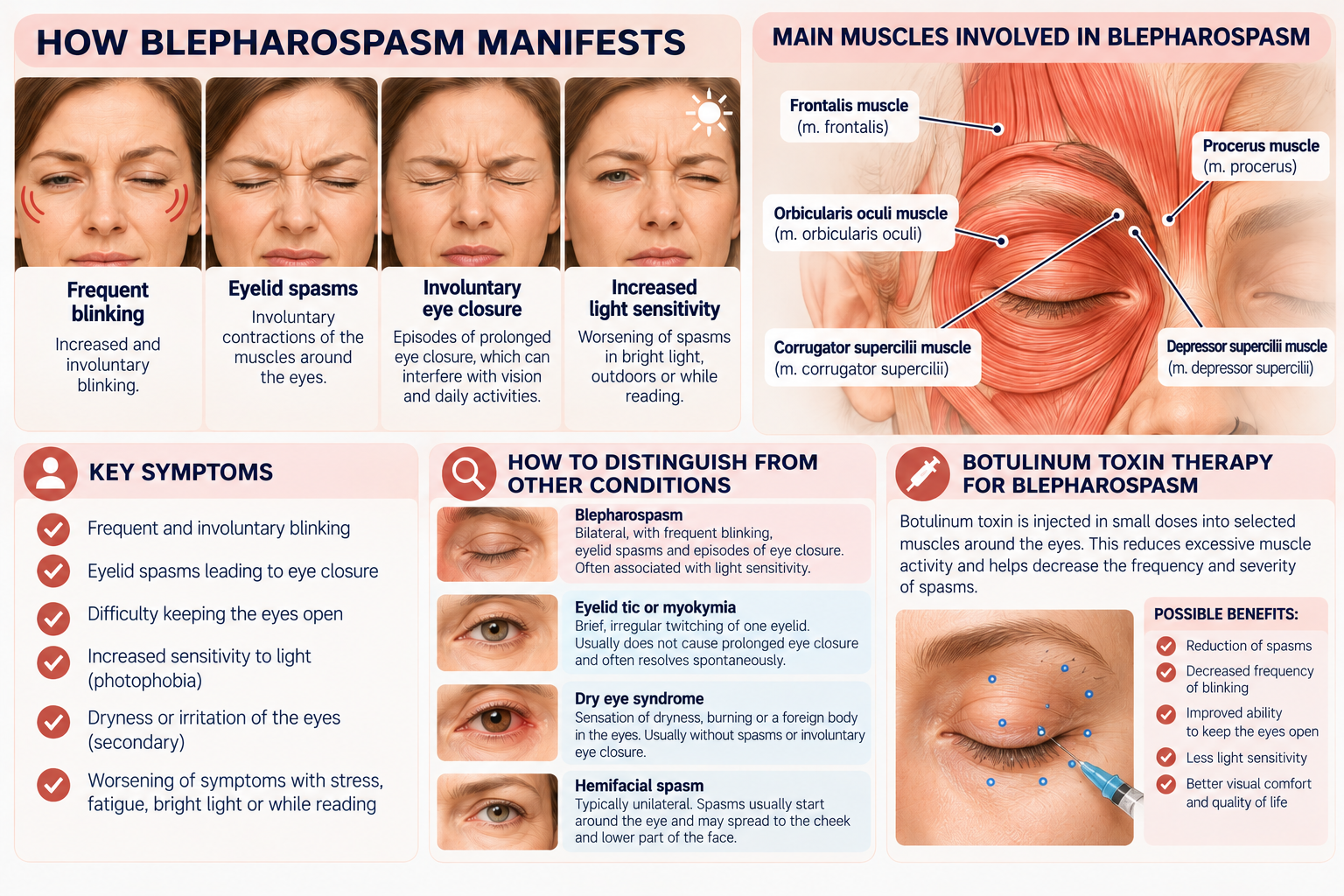 Blepharospasm treatment with botulinum toxin infographic