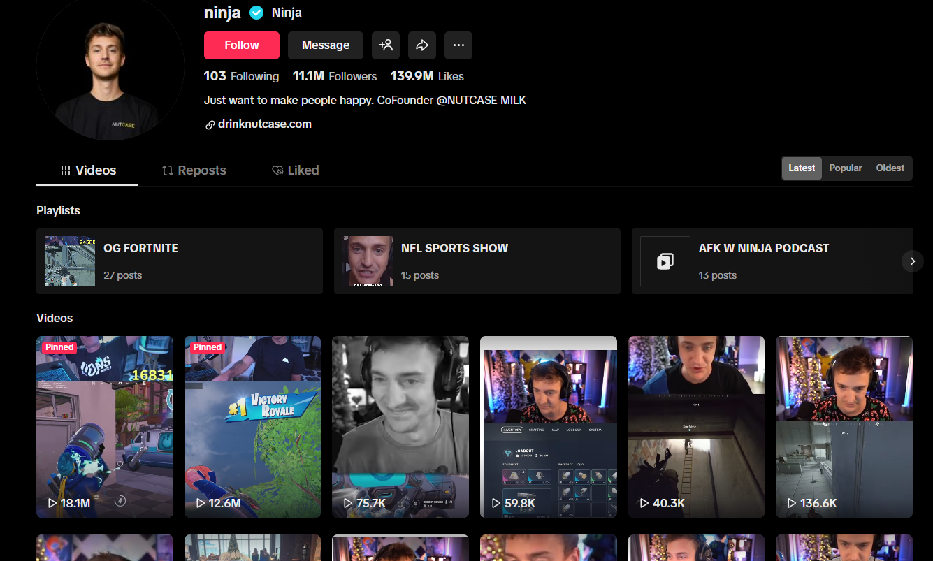 Ninja tiktok gaming influencer