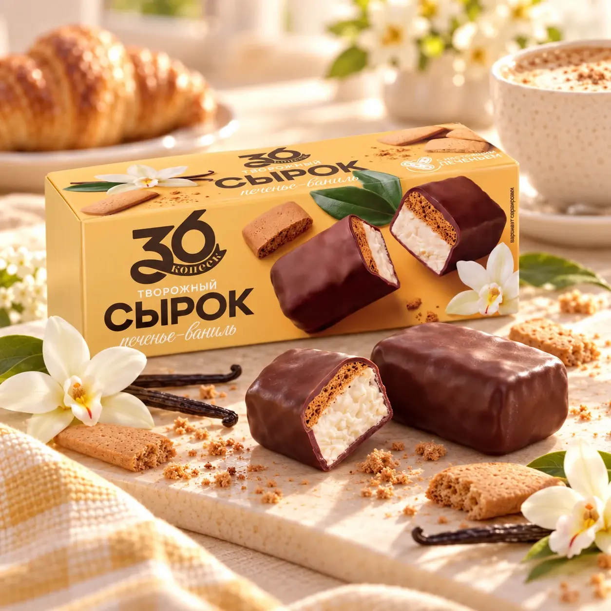 Сырок творожный печенье — ваниль — упаковка 36 копеек