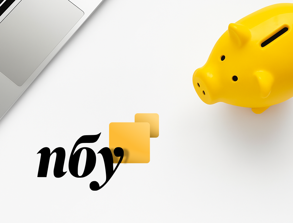 Визуальный стиль бренда ПБУ — чёткая типографика, геометрические формы и контрастные цвета на фоне делового интерьера