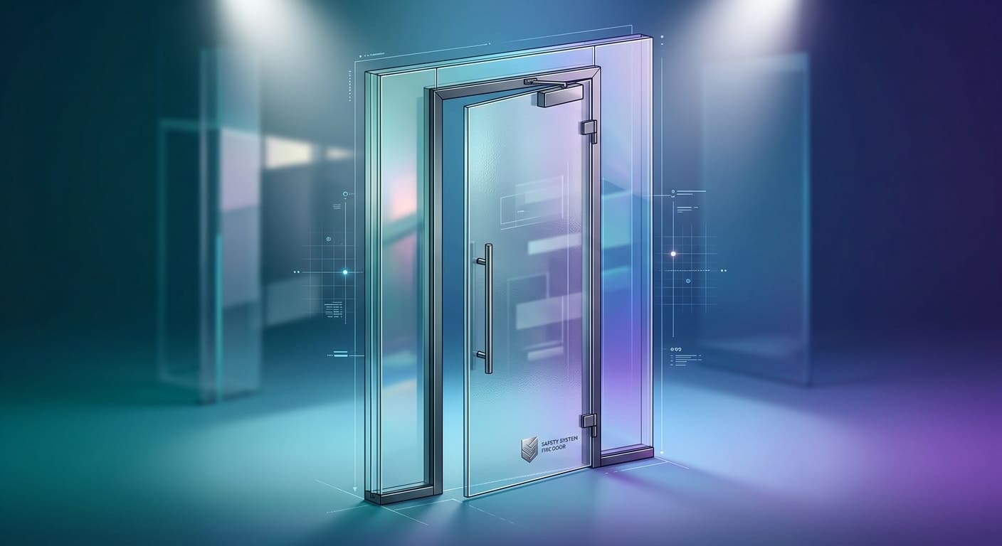 Противопожарные двери в поликлинике, отражающие дневной свет