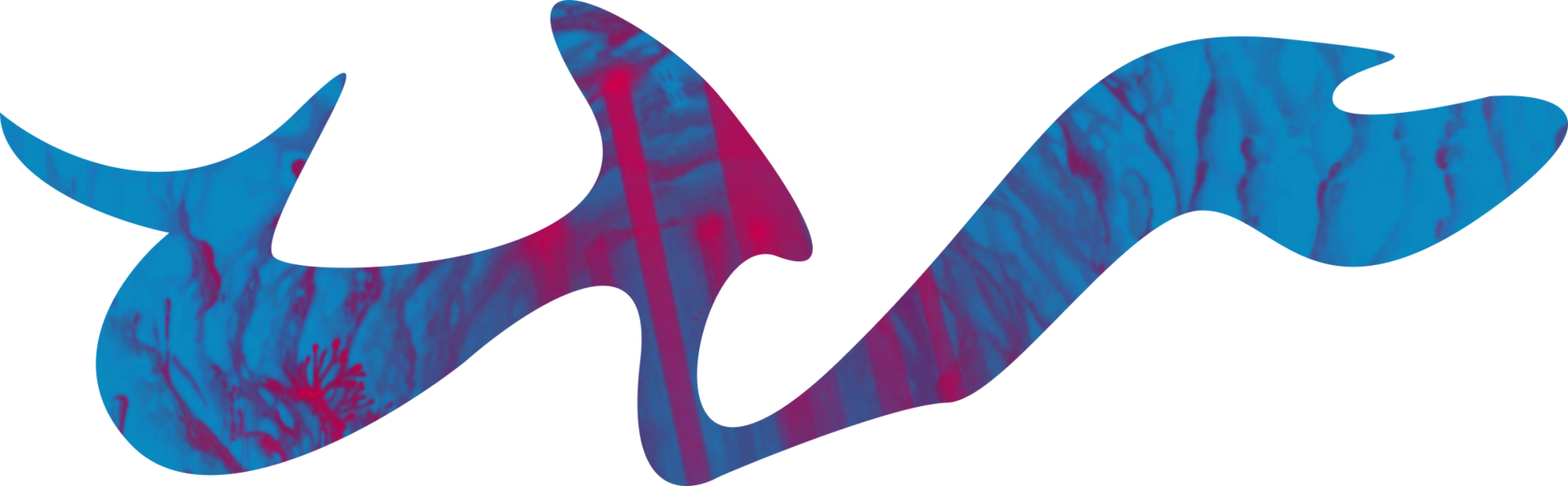 a big angular dark-blue blob serves as part of the background