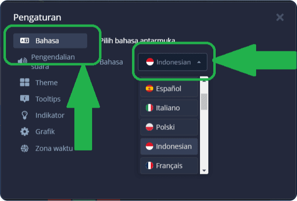 Menyiapkan aplikasi Pocket Option di komputer Anda - memilih bahasa aplikasi yang nyaman untuk digunakan