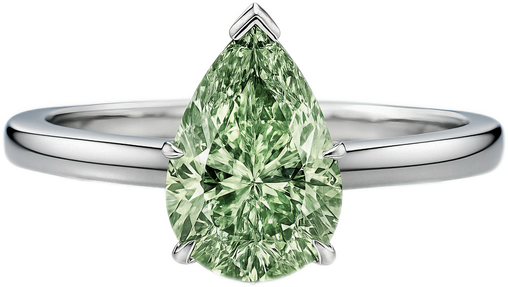 Кольцо с зеленым выращенным бриллиантом груша