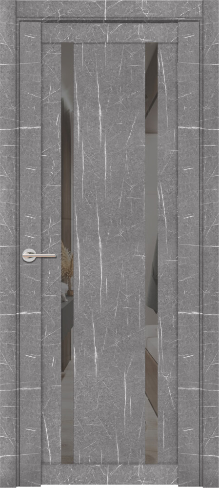 Дверь межкомнатная UniLine Loft Mramor 30006/1 Остекленная стекло зеркало серое цвет Торос Серый