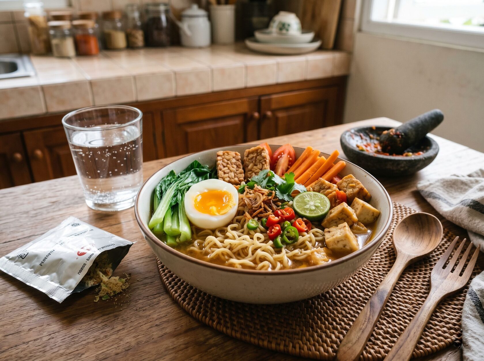 Cara membuat mie instan lebih sehat dengan telur dan sayur