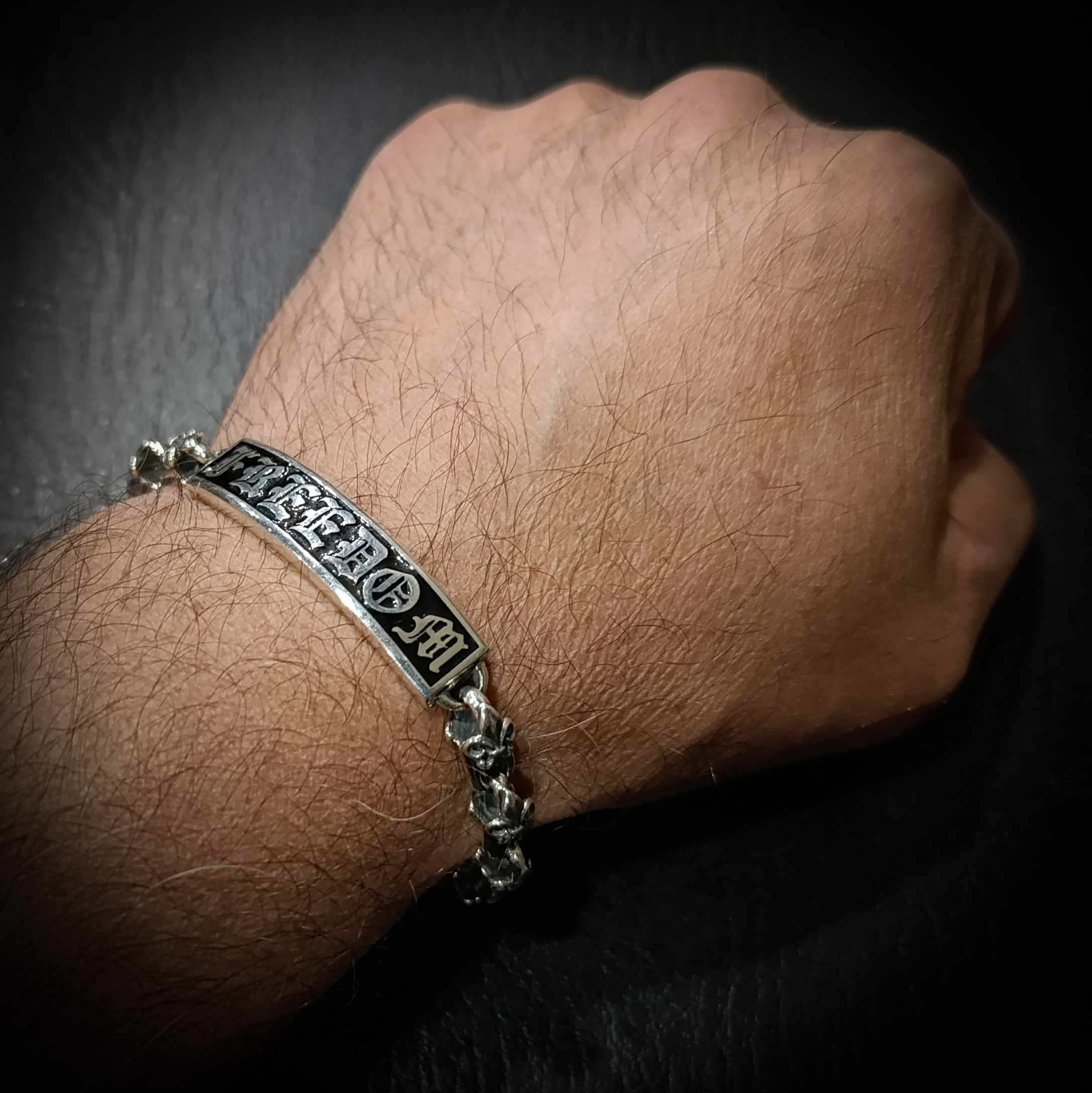 байкерский серебряный браслет, мужской массивный браслет.