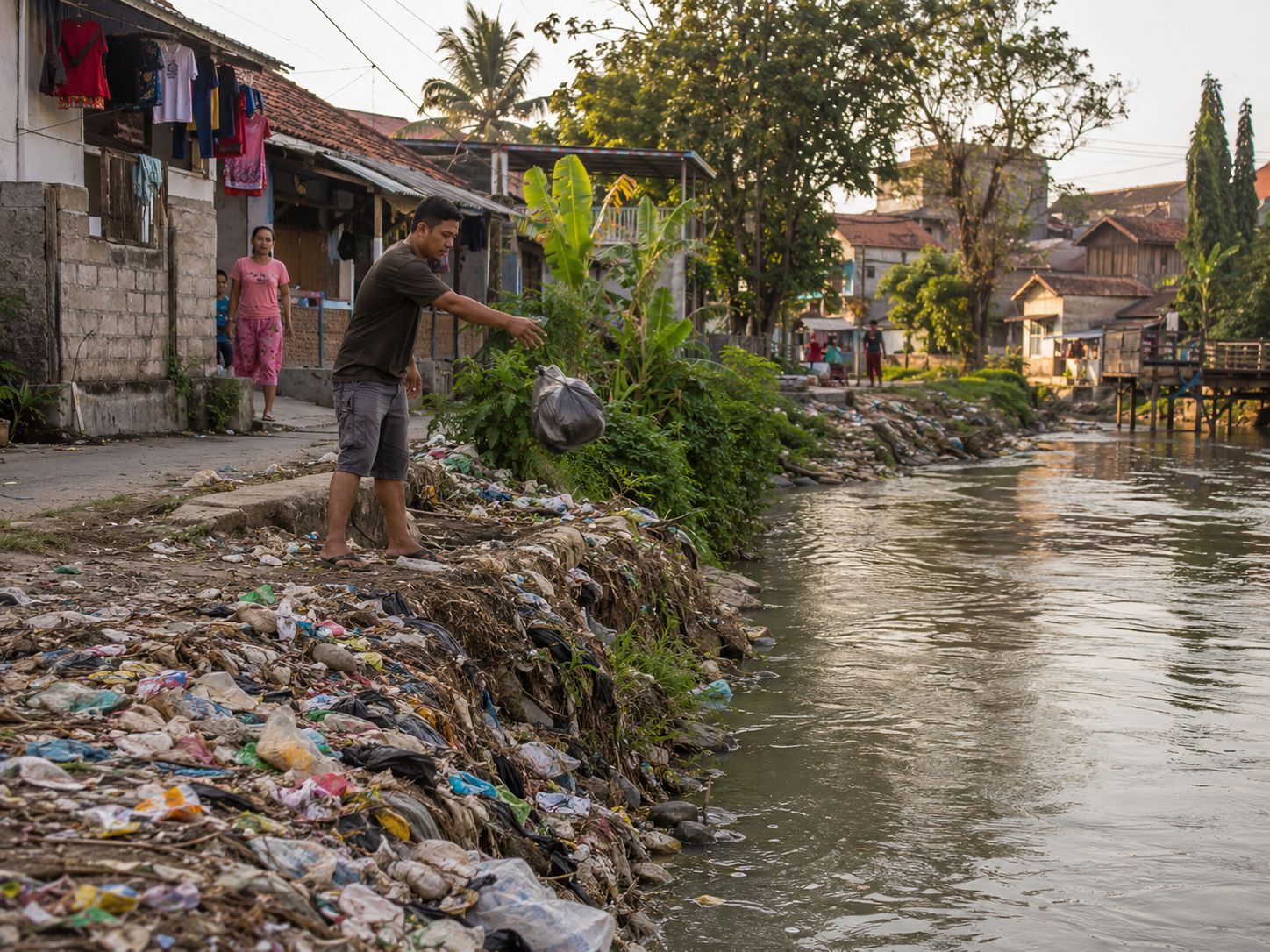 Kebiasaan membuang sampah ke sungai menjadi norma sosial