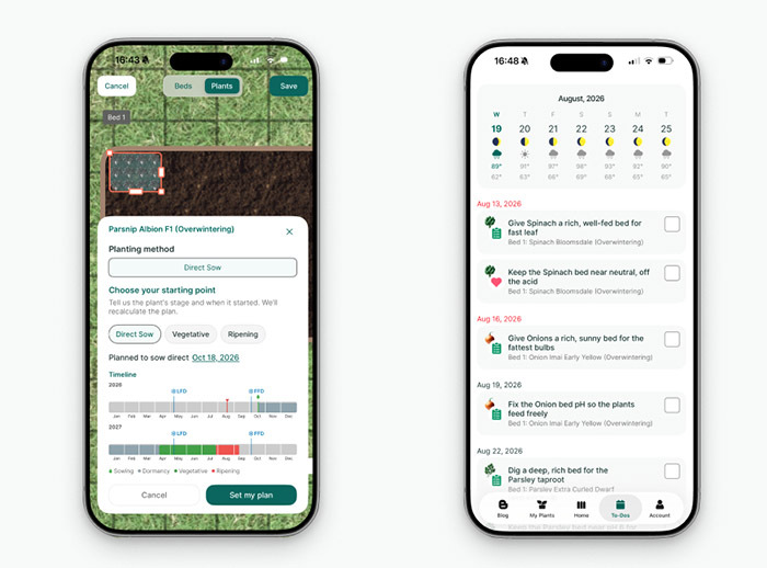 easyDacha gardening app to plan overwintering crops interface