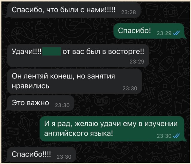 Переписка с родителем ученика — скриншот