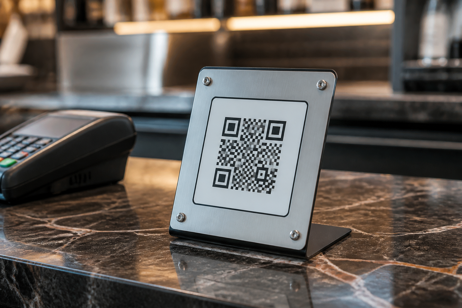 Табличка с QR-кодом для оплаты рядом с терминалом