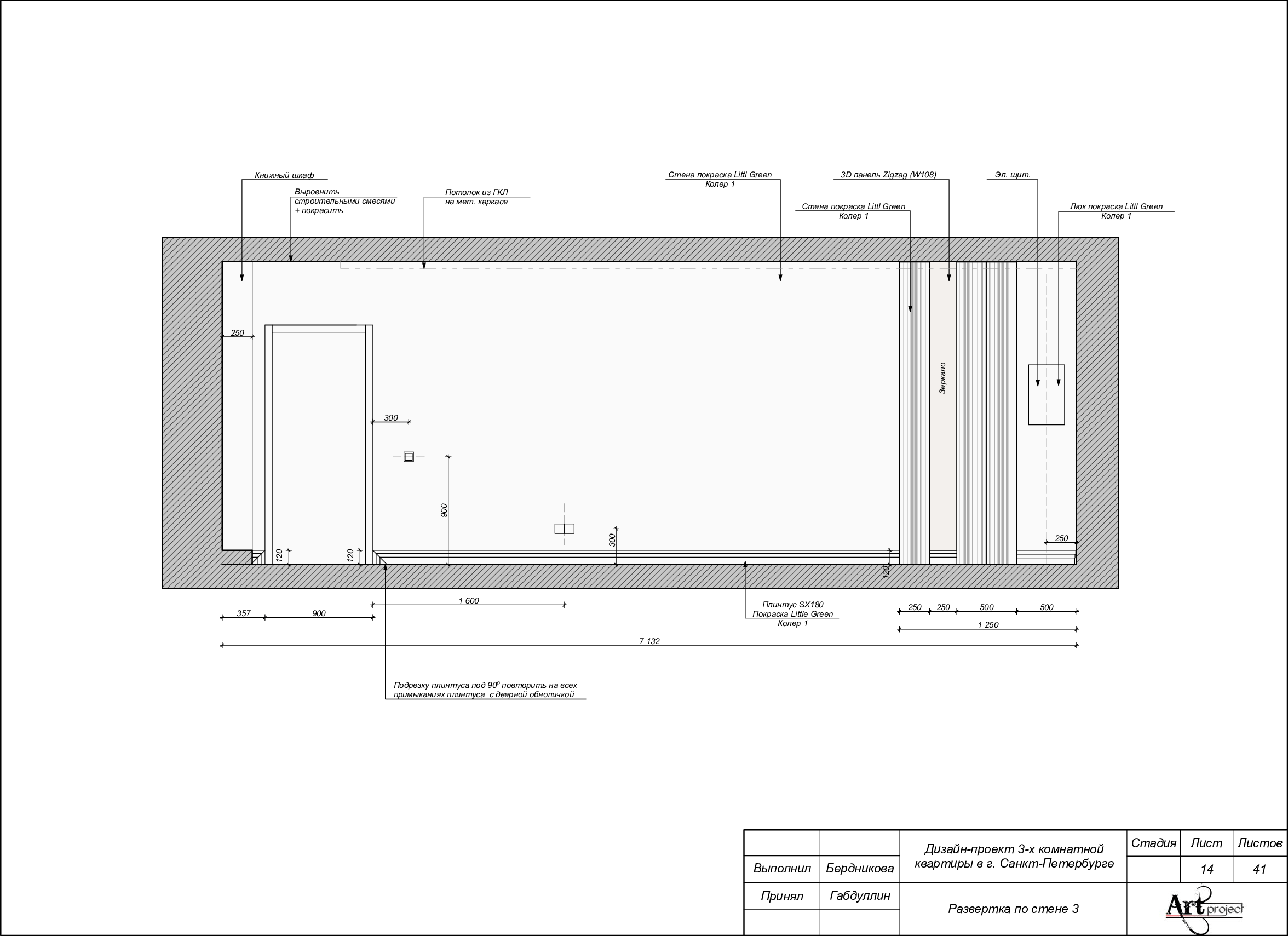 Дизайн-проект 3-х комнатной квартиры. Развертка по стене.