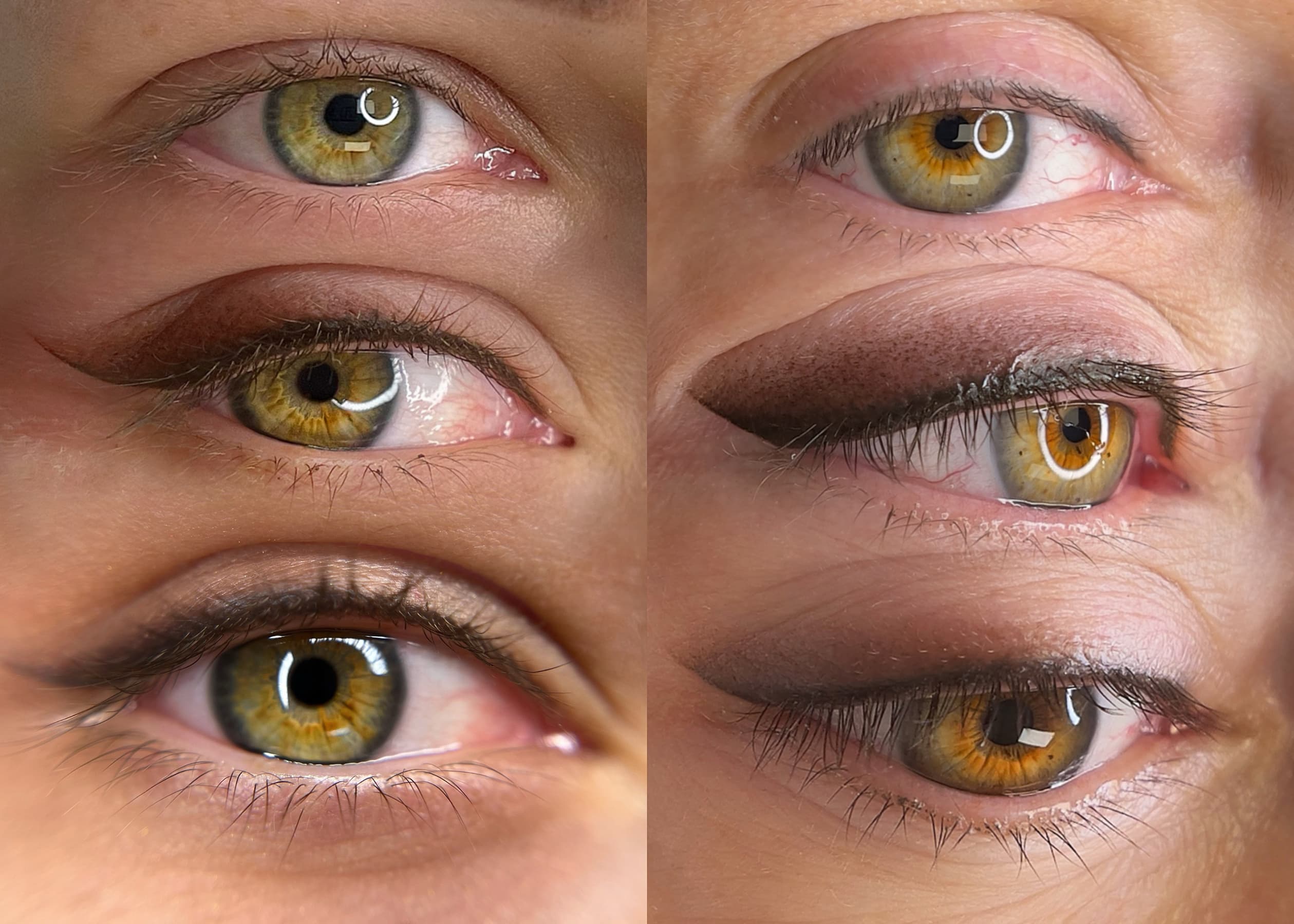 Before, after and healed eyeliner tattoo results