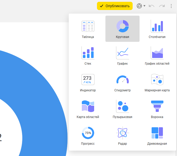Обновленный вид рабочего стола 1С:Аналитика с новой панелью выбора диаграмм.