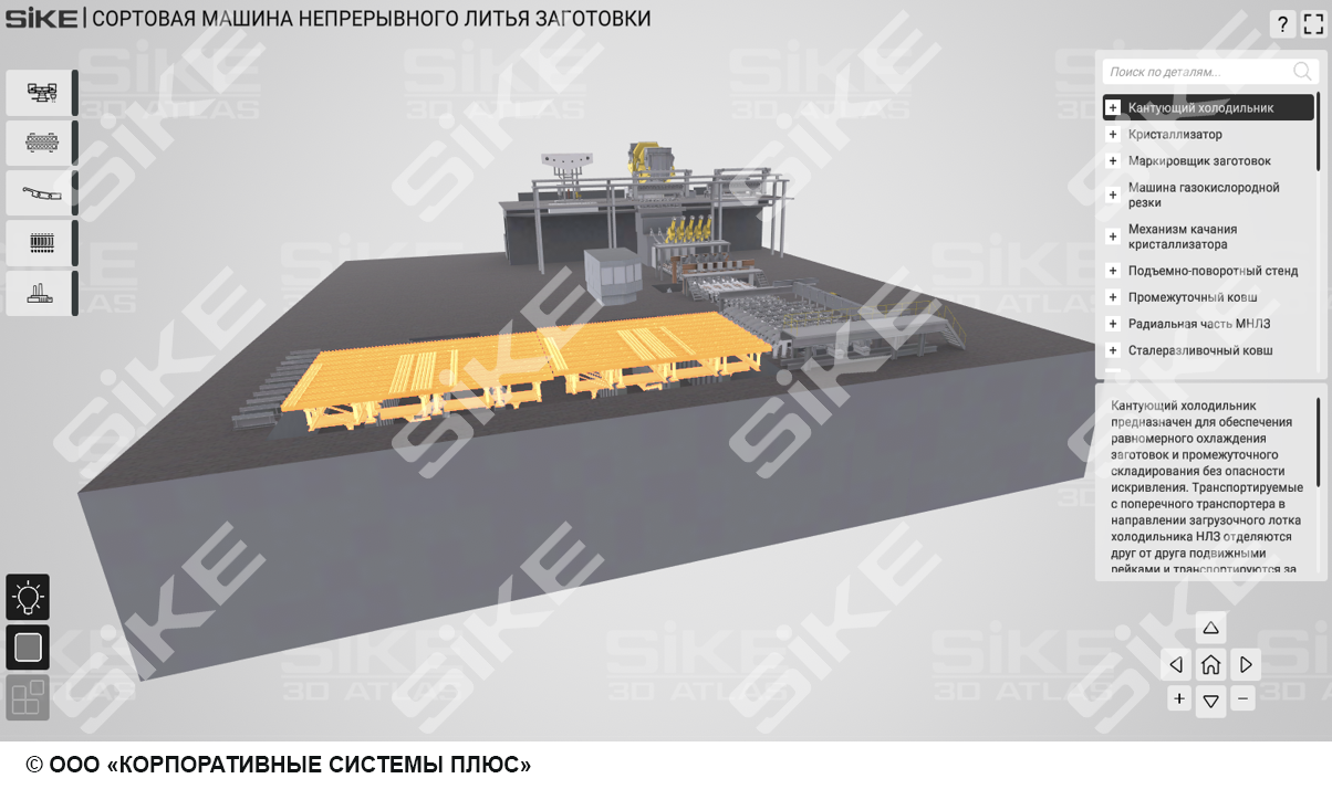 Устройство слябовой машины непрерывного литья заготовок (МНЛЗ) — SIKE  Интерактивный тренажер (3D Атлас 2.0) для изучения оборудования