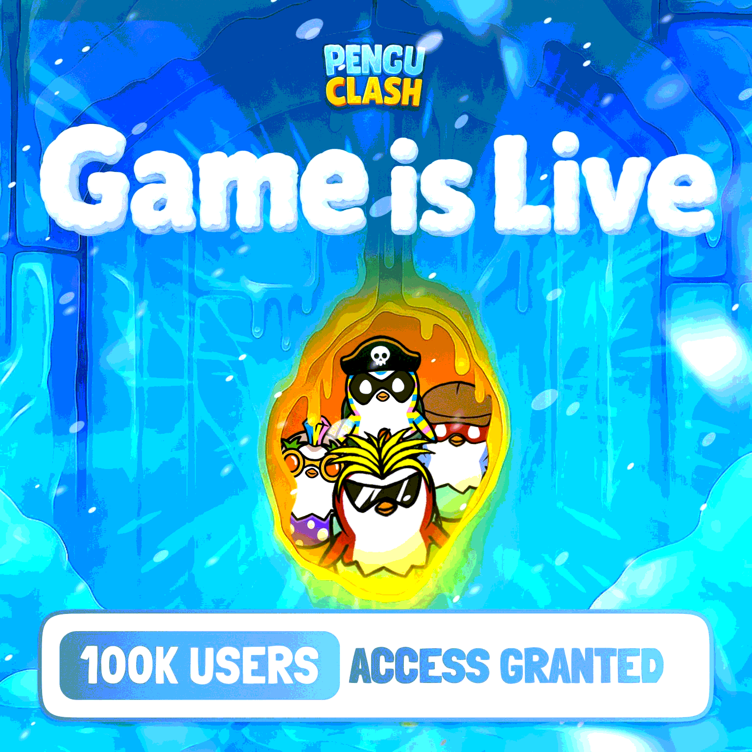 Players celebrating 170,000 matches in Pengu Clash