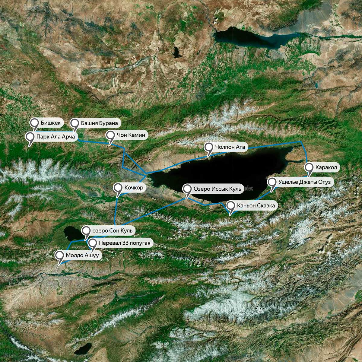 Карта гор Киргизии с высотами