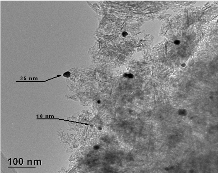 Микроскопическая фото перегретого катализатора с платиновыми центрами 