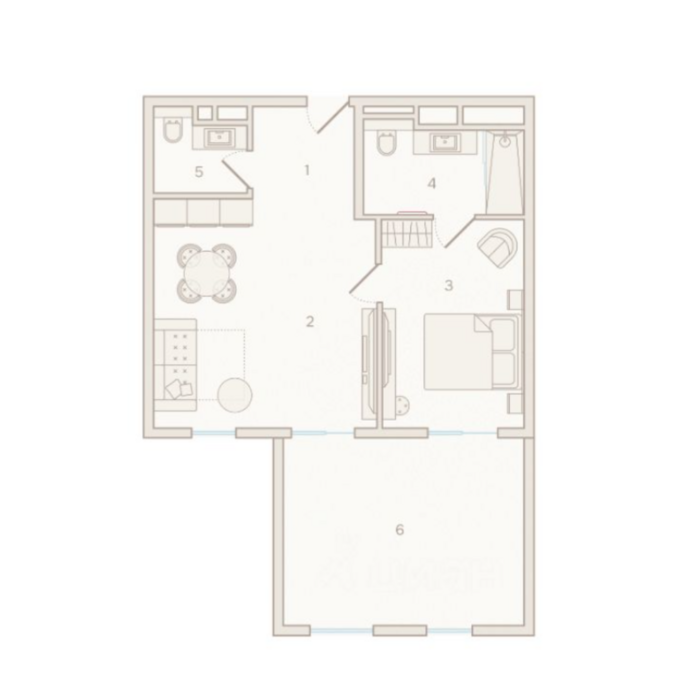 Планировка 1-комнатных апартаментов от 57 м² в Николай I Hotel and Spa