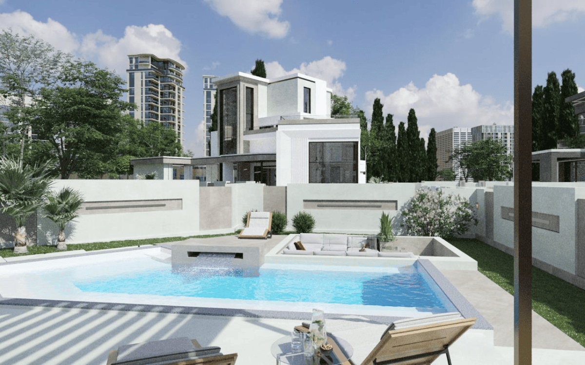 Бассейн во дворе коттеджа Миллениум Вилладж в Сочи