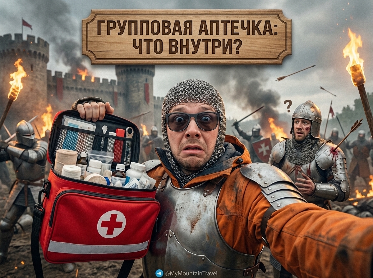Правильно собранная групповая аптечка с медикаментами и бинтами
