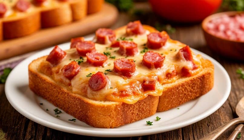 Гренки с яйцом, сыром и колбасой в духовке